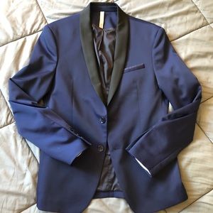 ZaraMan blue blazer round with black lapel